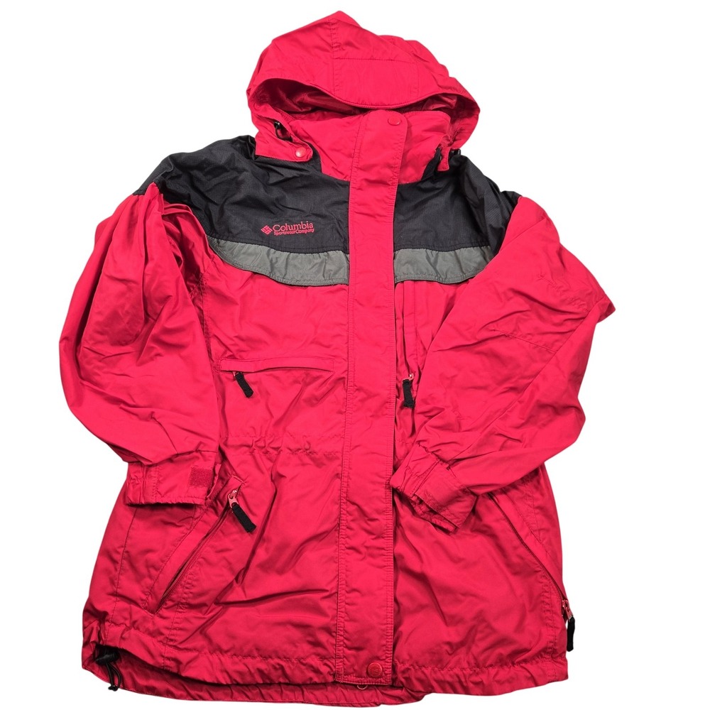 Vintage Columbia Jacket Womens Medium Red Hooded Nylon Parka Outdoor Winter 90s